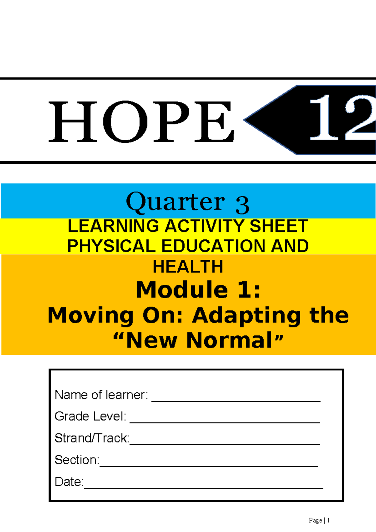 HOPE 12 Q3 Learning Activity Sheet: Physical Education & Health Module ...