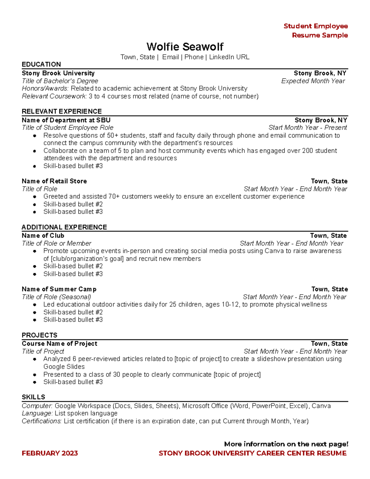 SBU Student Employee Resume Sample & Tips for Effective Applications ...