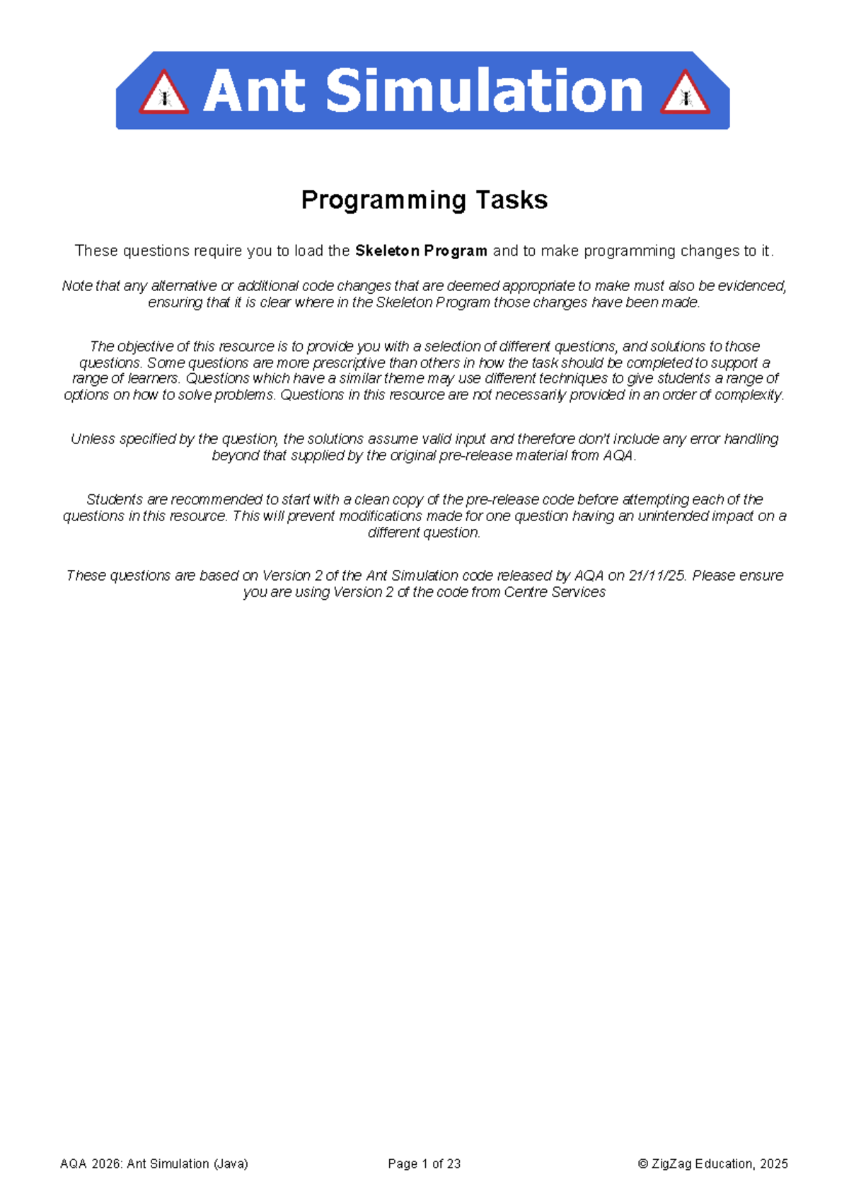 J04-Coding Tasks - AQA 2026: Ant Simulation Programming - Studocu