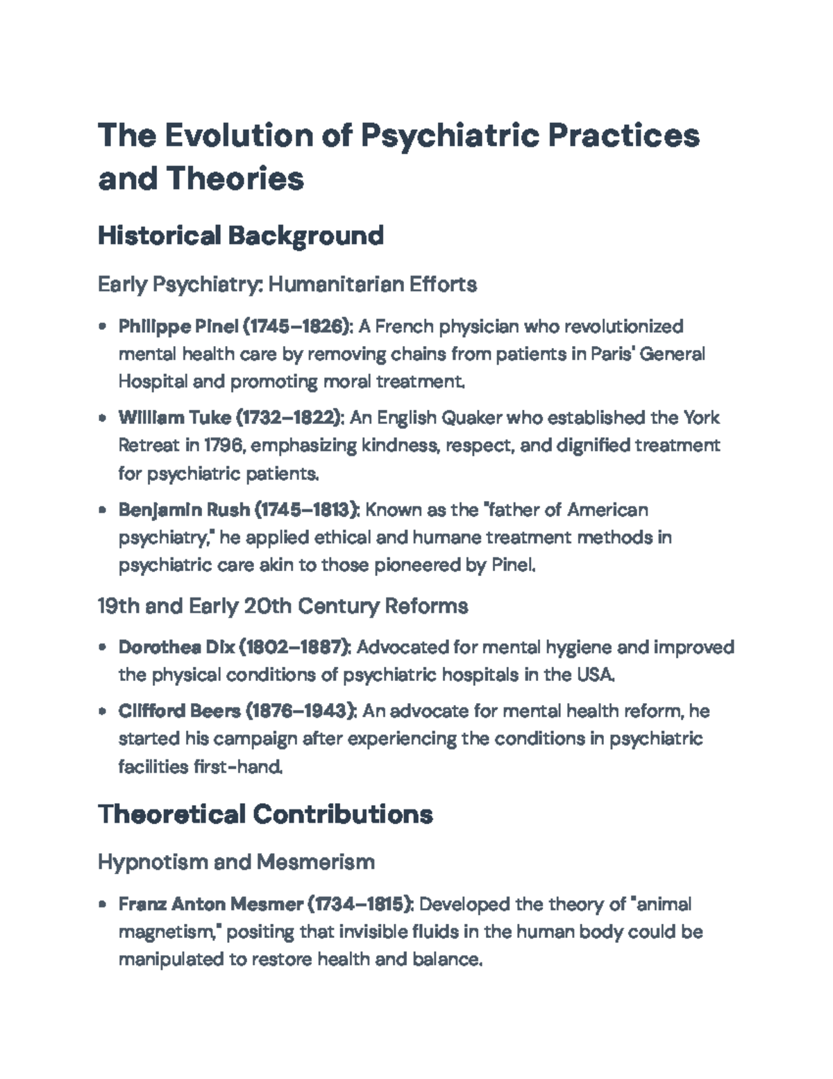 Evolution of Psychiatric Practices and Theories: Historical Overview ...