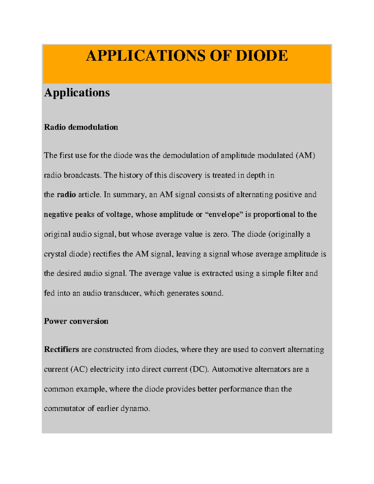 Applications of Diodes in Radio, Power, and Protection Systems - Studocu