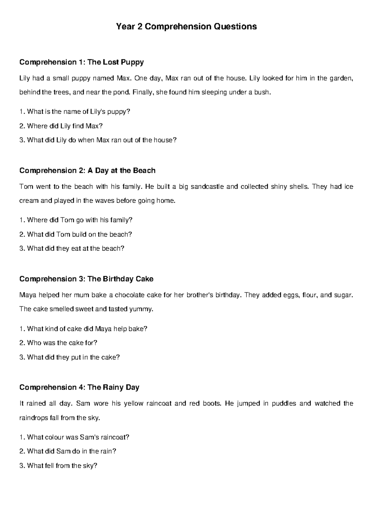 Year 2 Comprehension Questions: Engaging Stories & Activities - Studocu