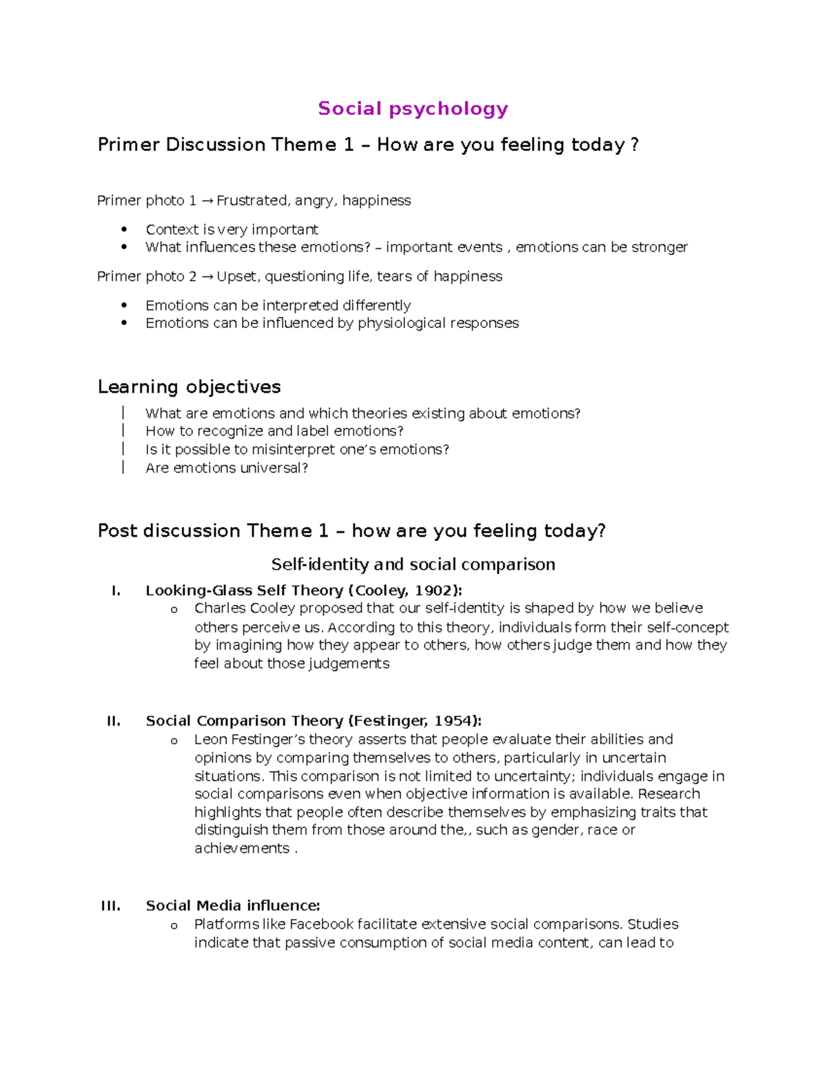 Social Psychology Primer Discussion Theme 1: Understanding Emotions ...