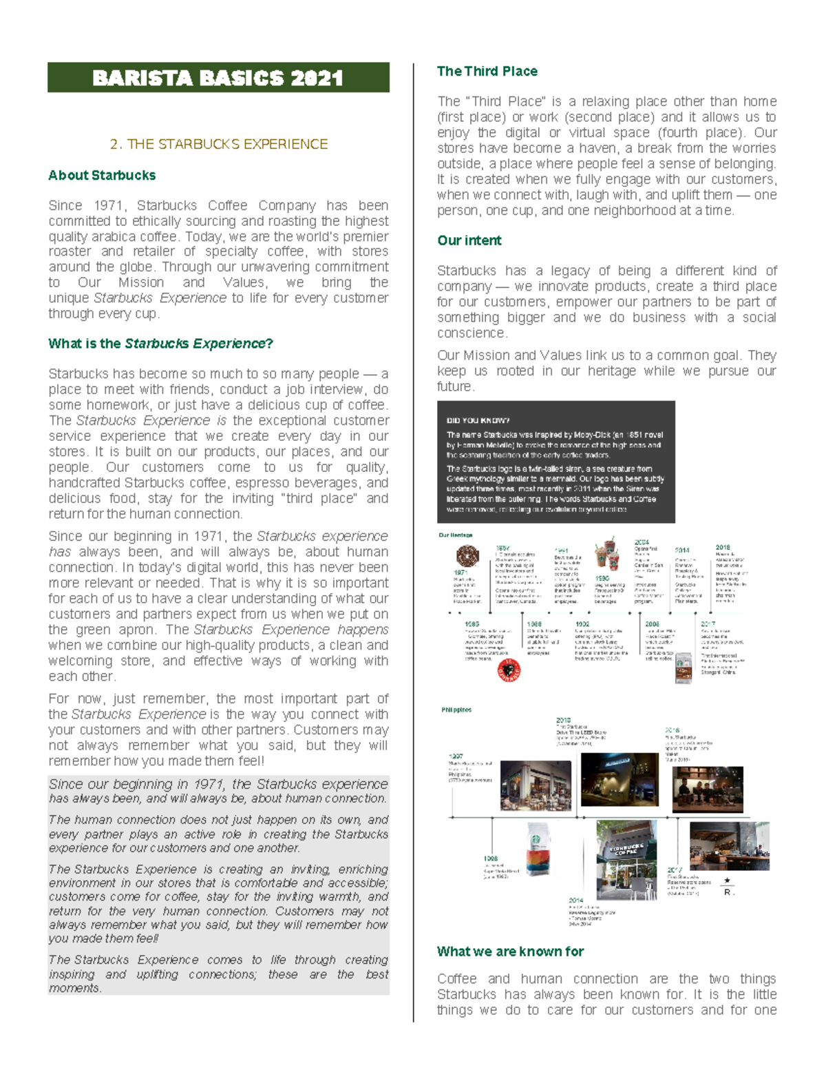 Starbucks Barista Training 2021: Creating the Customer Experience - Studocu