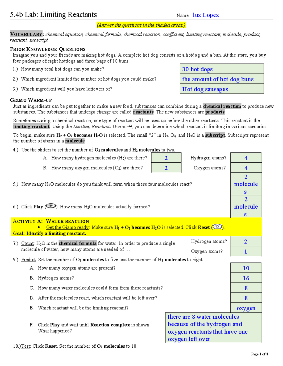 Lab Activity: Limiting Reactants (Chemistry) - Studocu