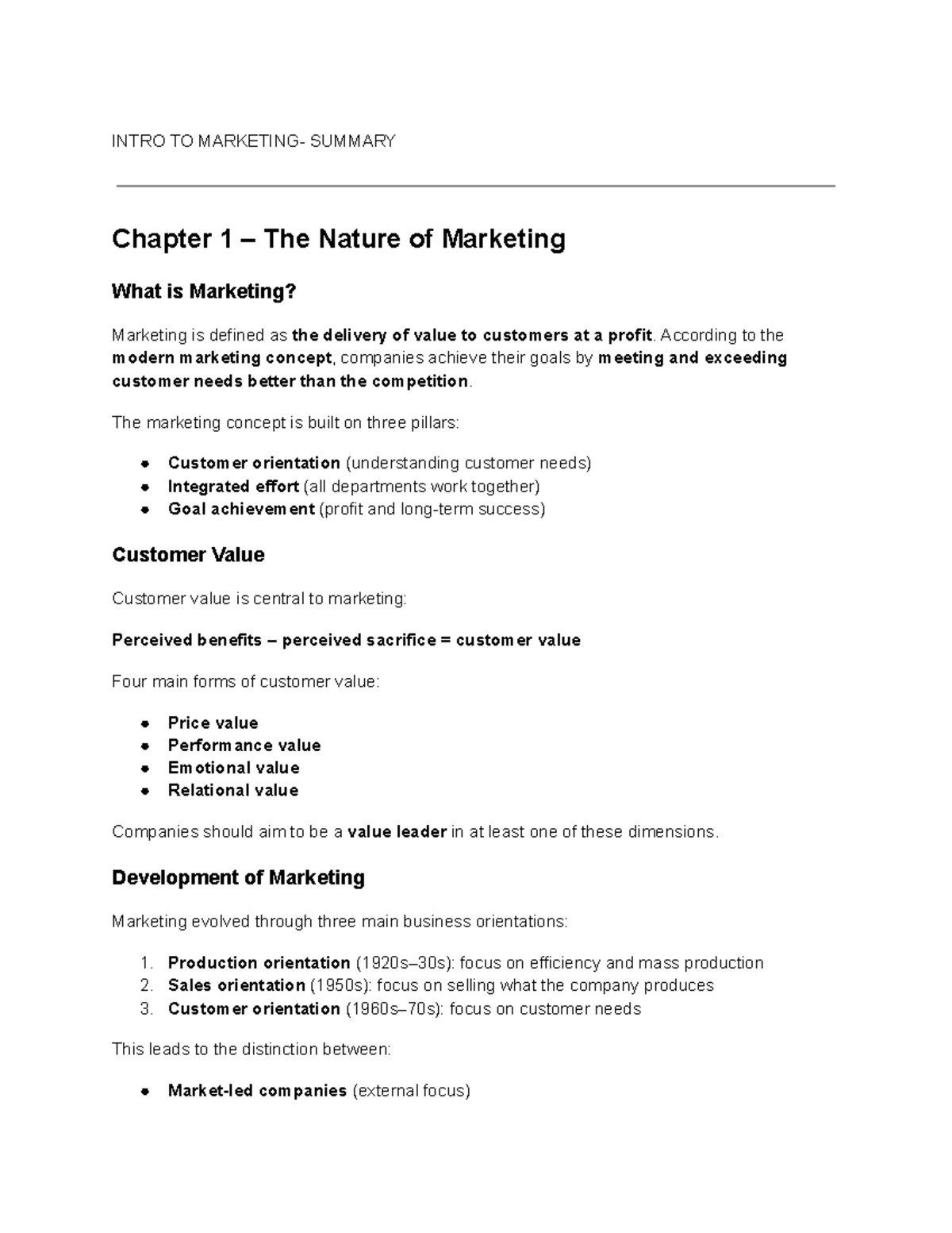 Intro to MKT 101 - Summary of Key Concepts and Insights - Studocu
