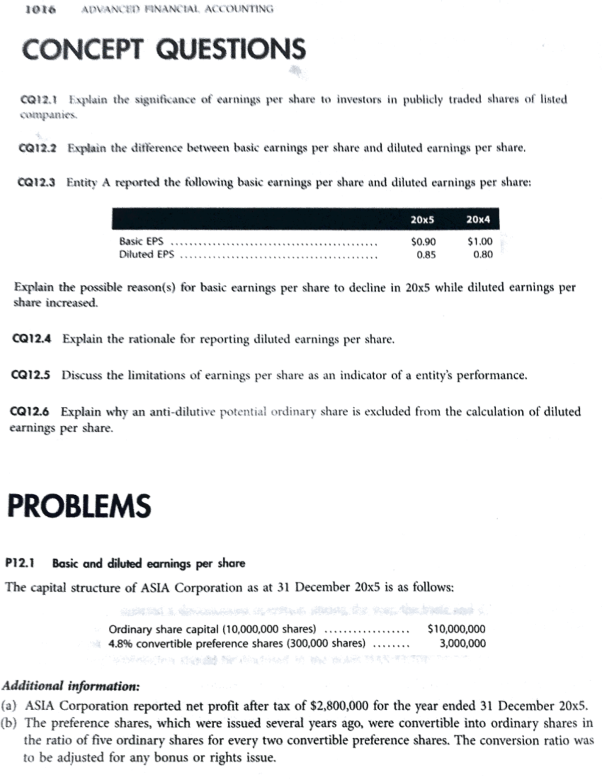 1016 ADVANCED FINANCIAL ACCOUNTING EARNINGS PER SHARE PRACTICE ...
