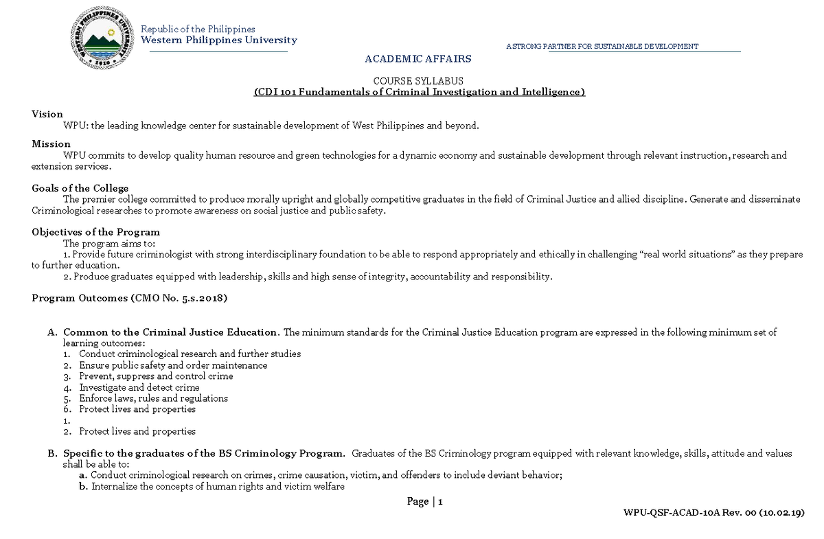 CDI 101 Fundamentals of Investigation & Intelligence Syllabus 2022 ...