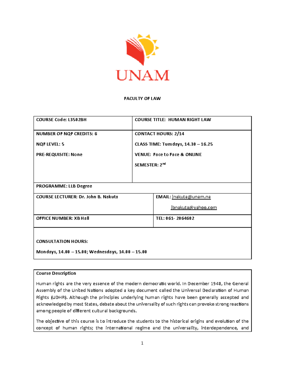 L3502BH - Human Rights Law Course Outline for 2024 Semester 2 - Studocu