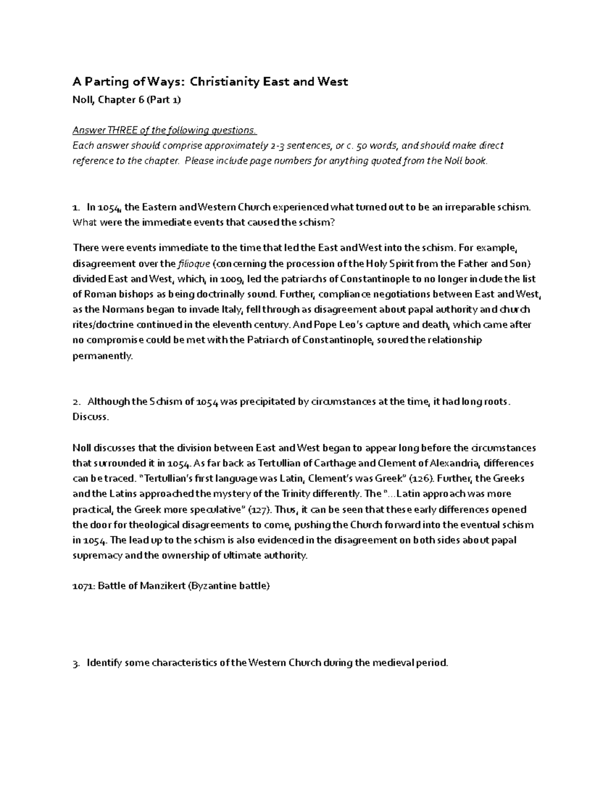 Noll Chap6 Summary Turning Points A Parting of Ways Christianity