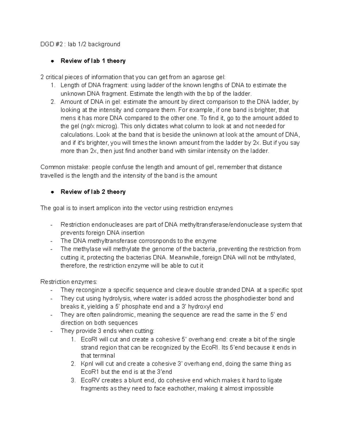 BCH 101: Molecular Lab Final Exam Review - Key Concepts and Procedures ...