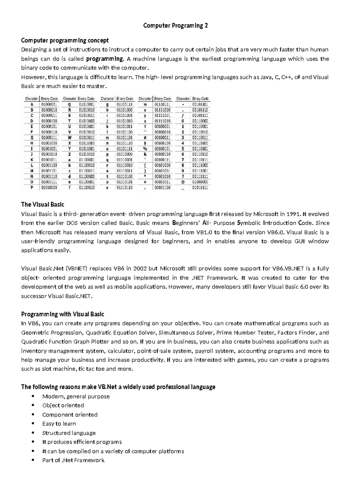 Computer Programming 2: Concepts and Applications of VB.Net - Studocu