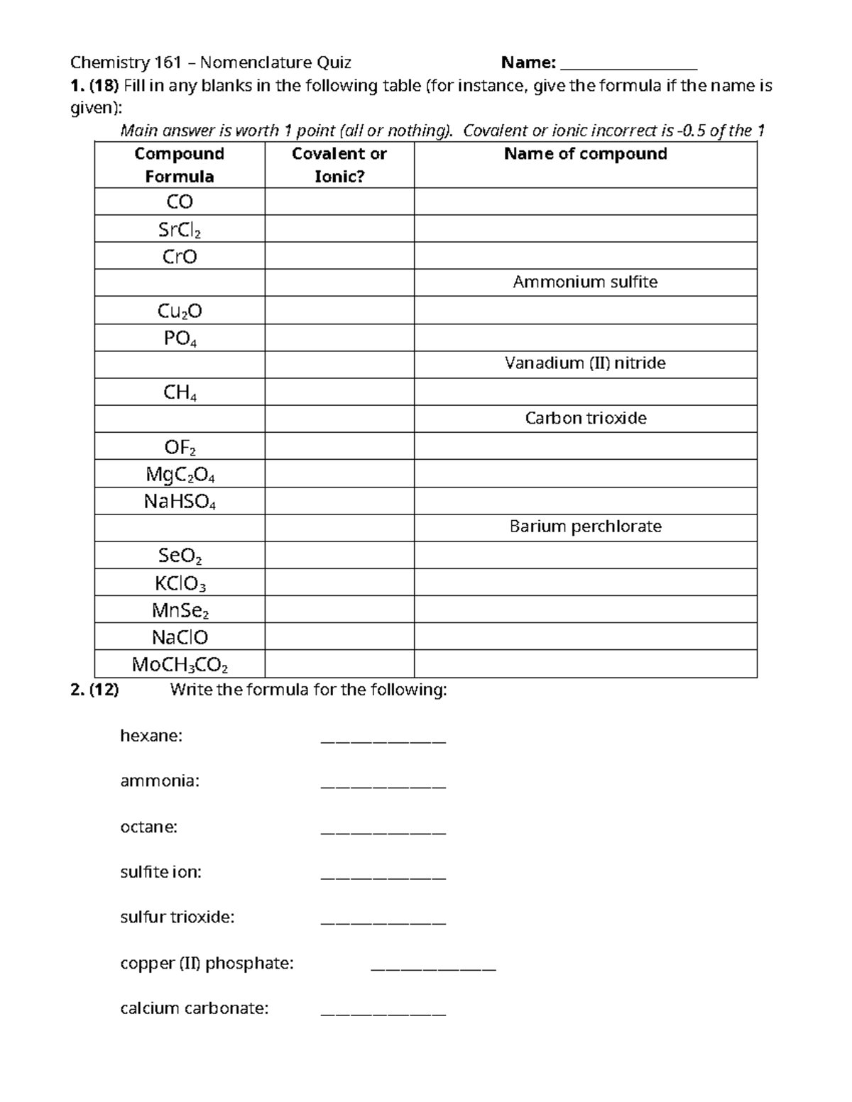 Naming Covalent Compounds Quiz
