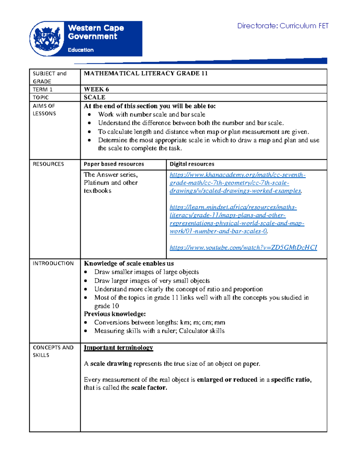 Mathematical Literacy G11 Term 1 Week 6: Understanding Scales - Studocu