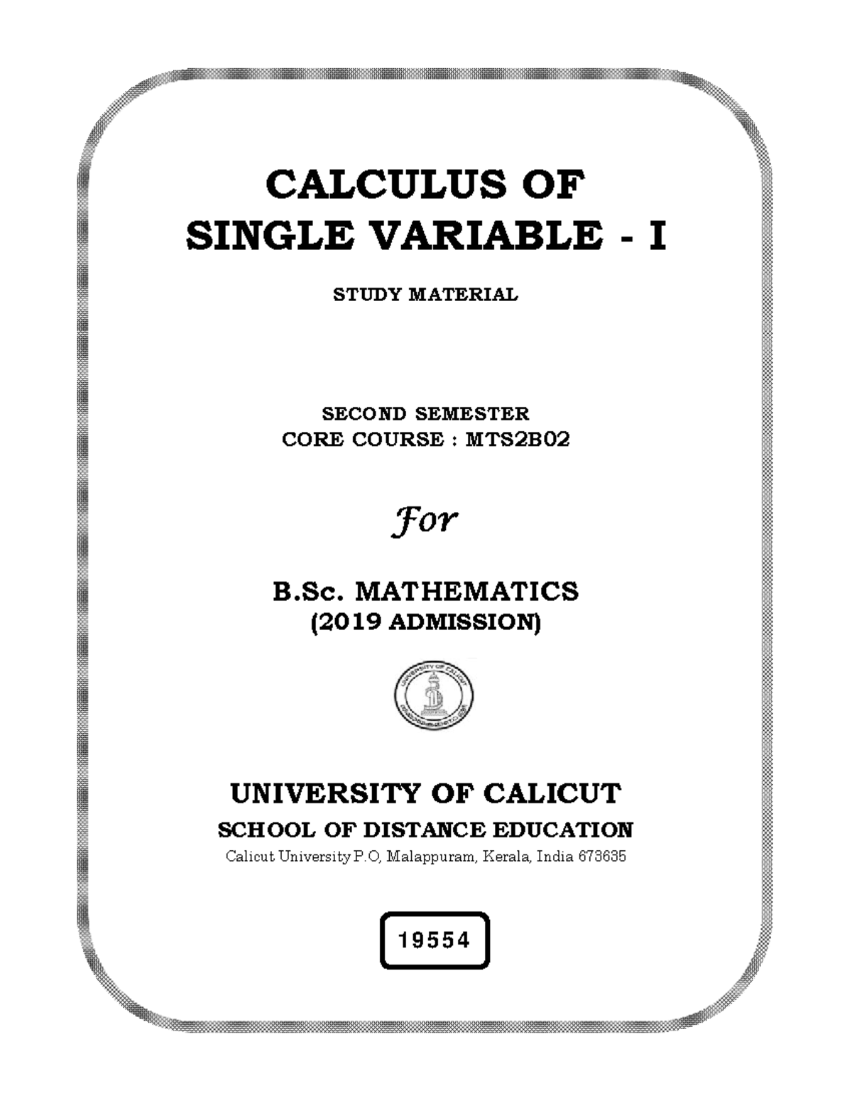 II Sem. - Calculus of Single Variable - I - CALCULUS OF SINGLE VARIABLE ...