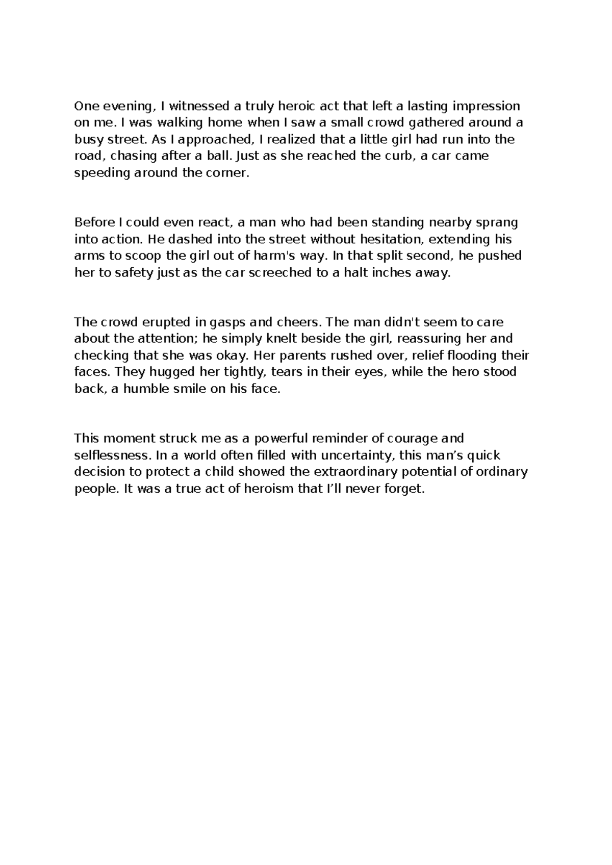 Heroic Act: A Personal Reflection on Courage and Selflessness - Studeersnel