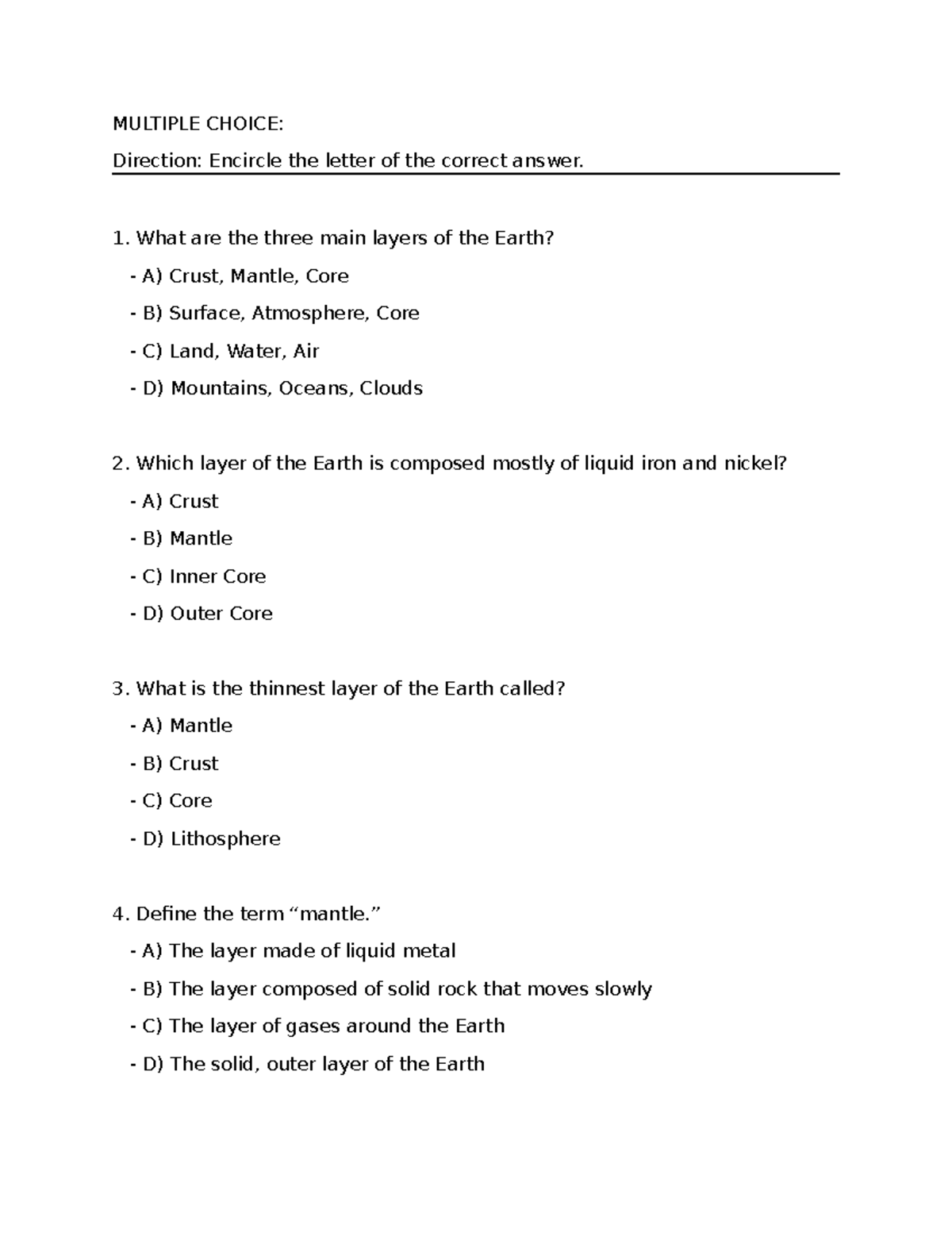 TOS- Question - It helps to understand. - MULTIPLE CHOICE: Direction ...