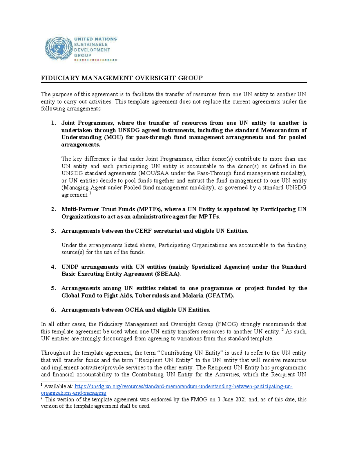 PPM UN Agency to UN Agency Contributions Template Agreement - Studocu