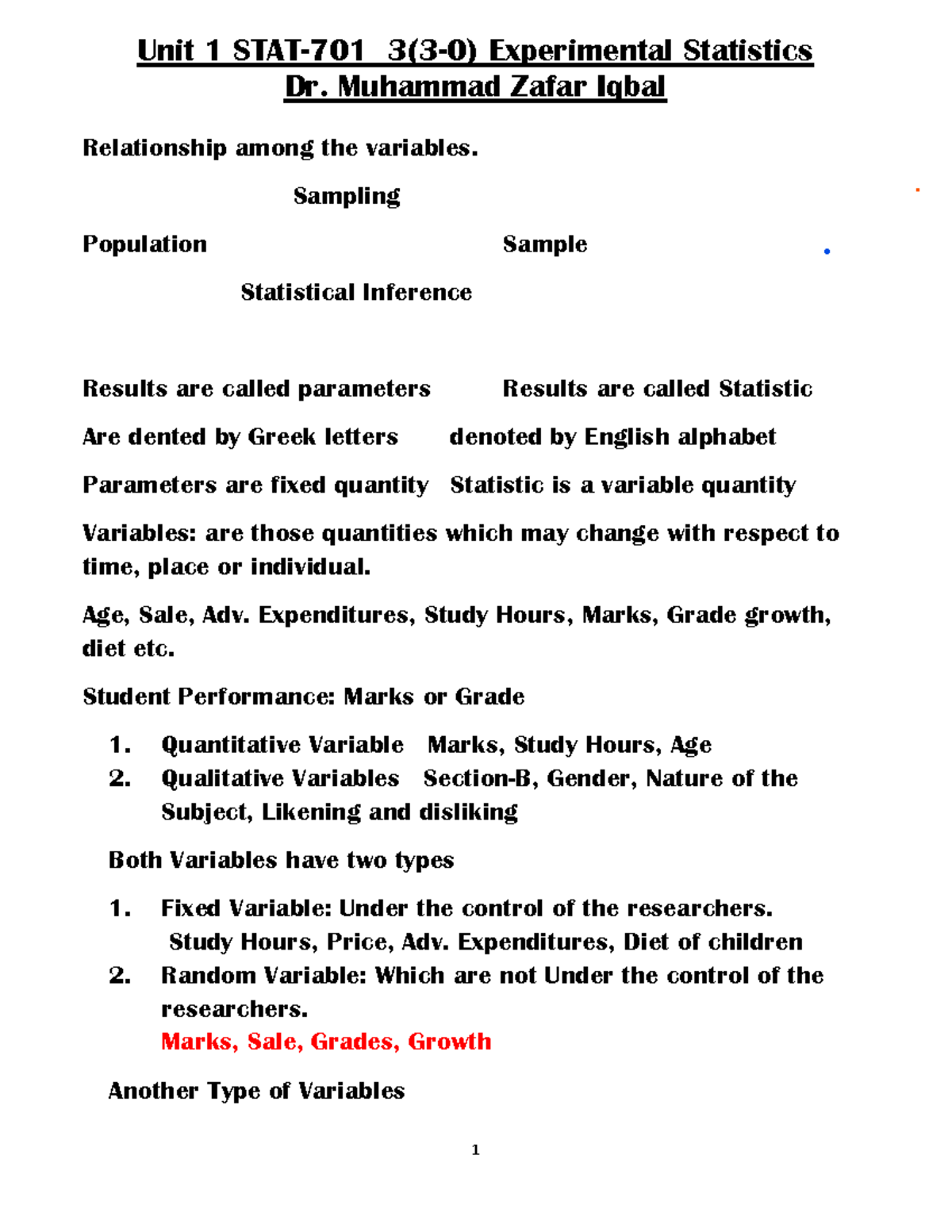 STAT-701 Unit 1 Experimental Statistics - SLRM Notes (Feb 2023) - Studocu