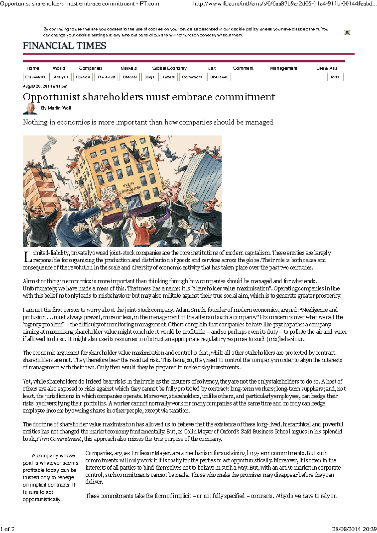 Embracing Commitment: A Critical Analysis of Shareholder Value - Studocu