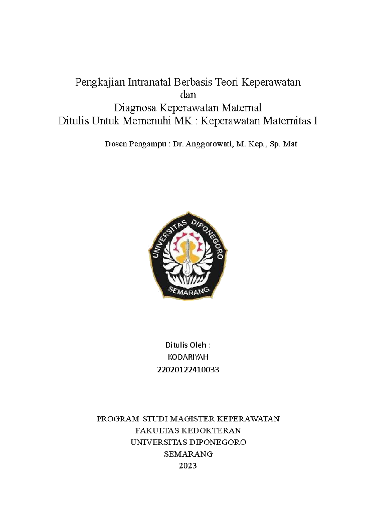 MK: Keperawatan Maternitas I - Konsep Dasar Intranatal & Keperawatan ...