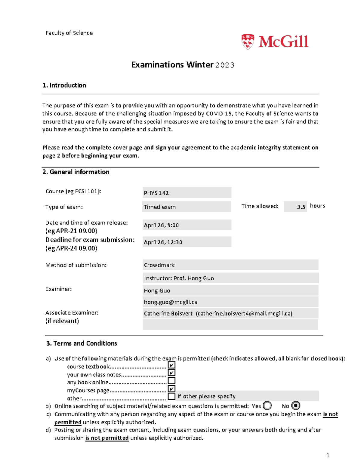 PHYS 142 Final Exam Instructions and Guidelines - Winter 2023 - Studocu
