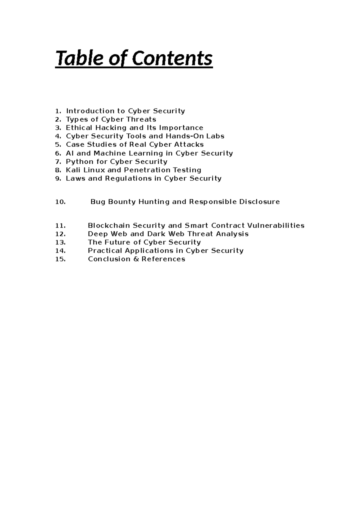 Cyber Security pdf edit world - Table of Contents 1. Introduction to ...