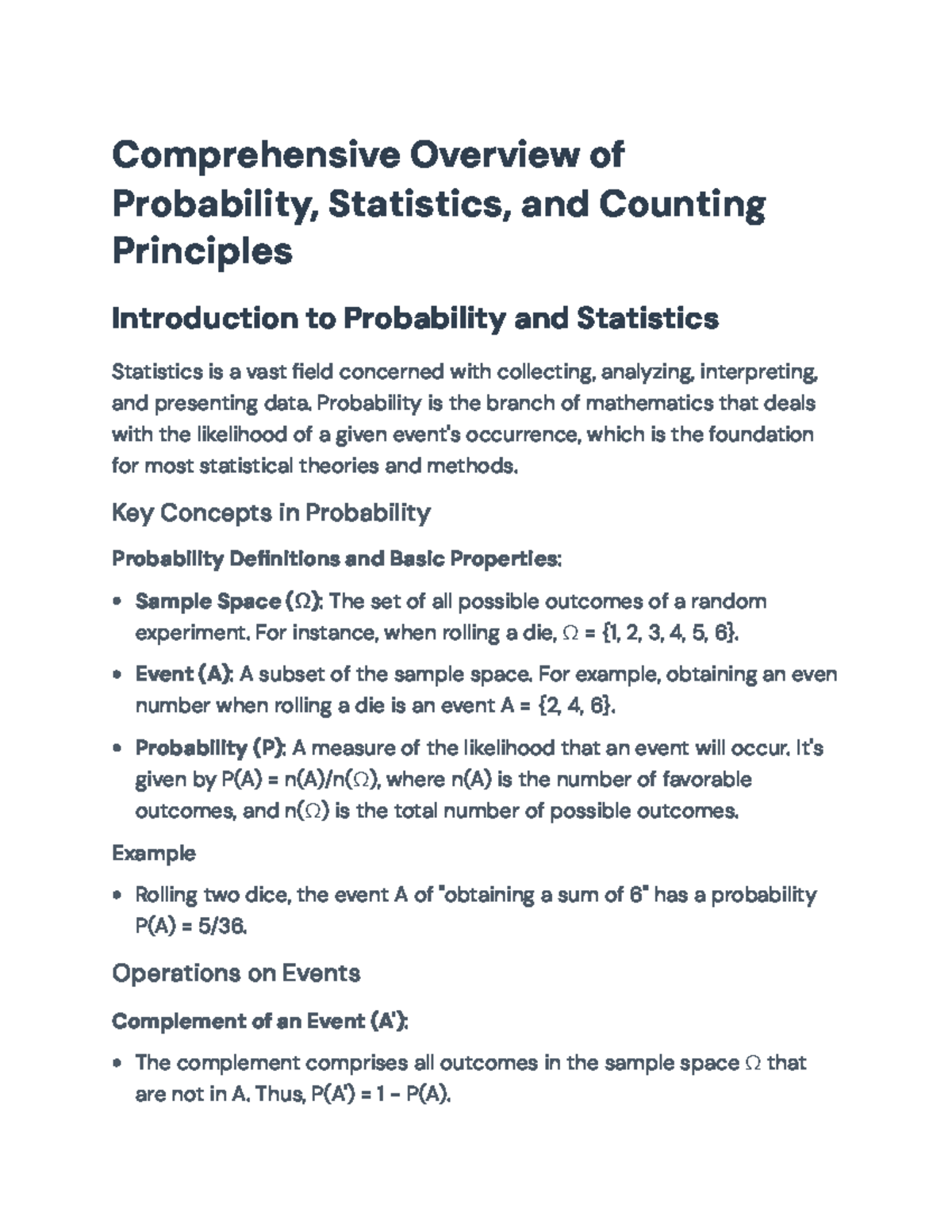 Probability and Statistics Principles: A Comprehensive Overview ...