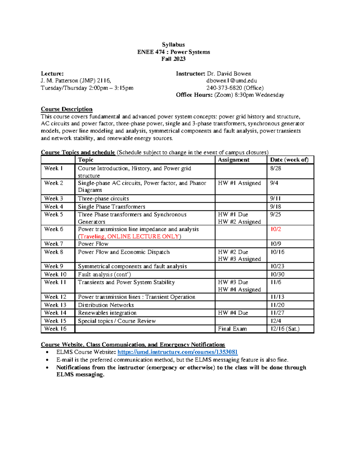ECE 474 Syllabus & Schedule for Fall 2023 Course - Studocu