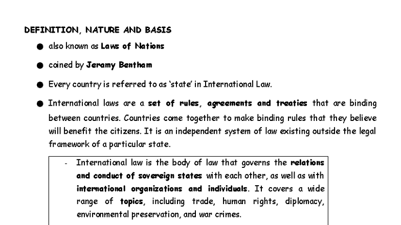 International Law: Definition, Nature, and Basis (Unit-1 Notes) - Document Preview