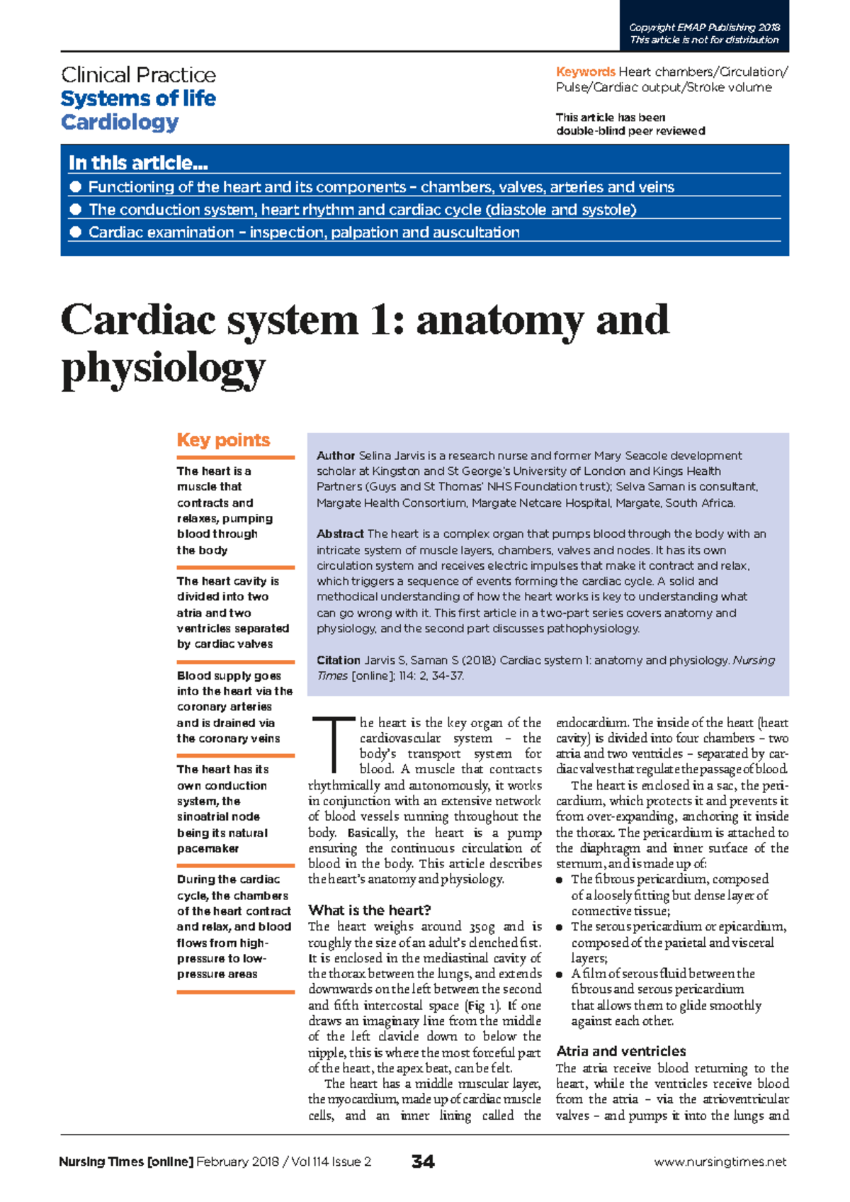 310118 Cardiac System 1: Anatomy and Physiology Overview - Studocu