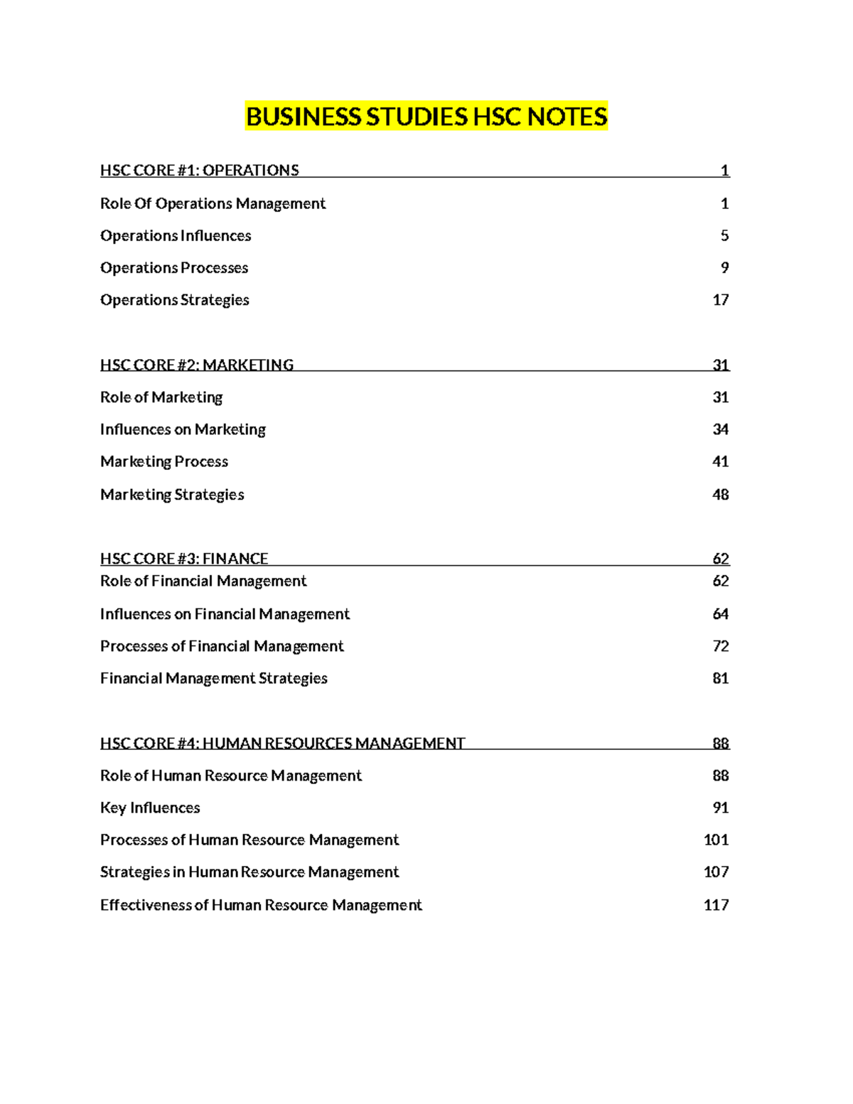 Business Studies HSC Final Exam Comprehensive Study Notes - Studocu