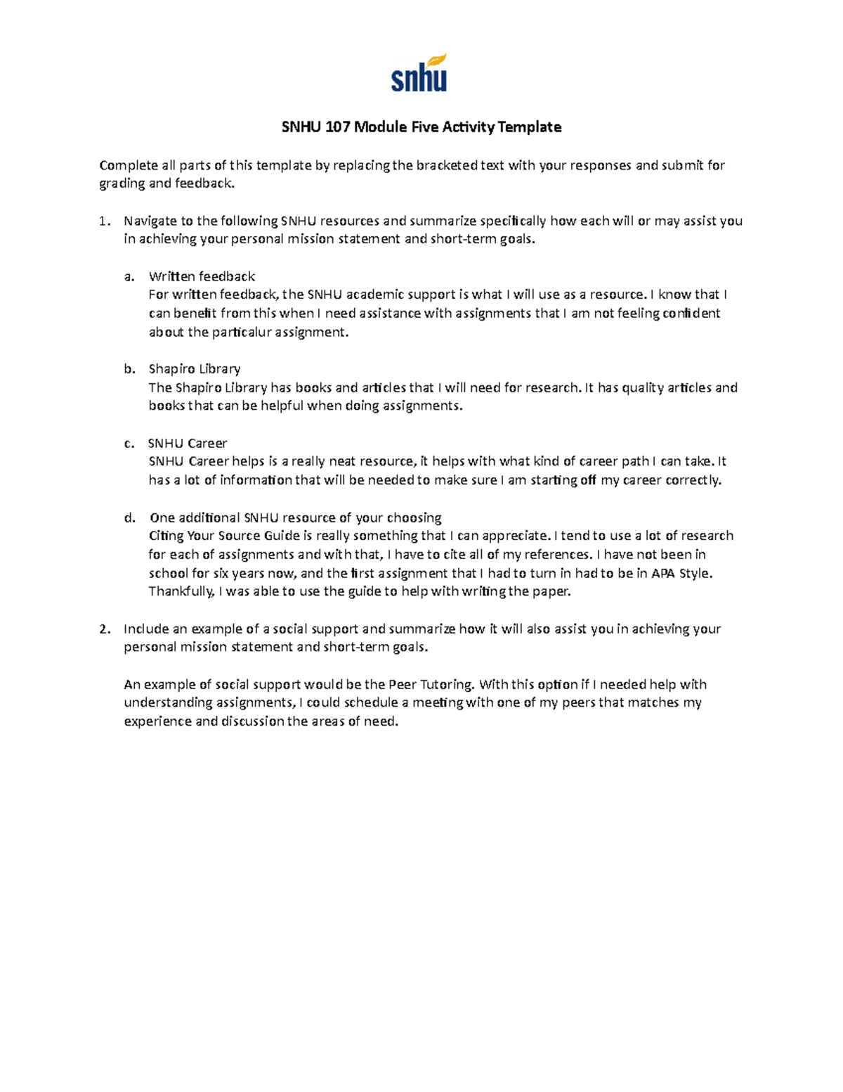 SNHU 107 Week 5 Activity Template with Example Responses - Studocu