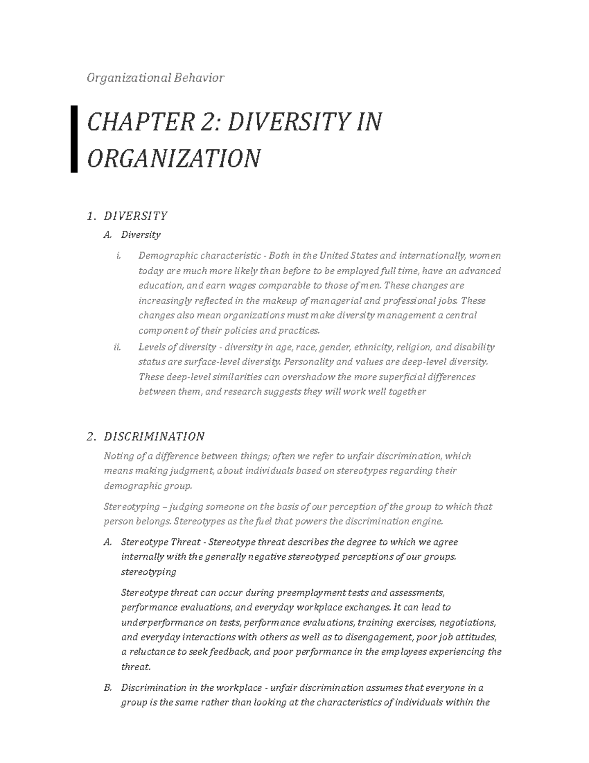 Organizational Behavior Ch 2: Understanding Diversity in Organizations ...