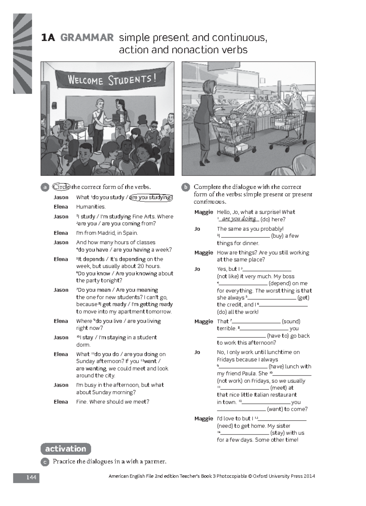 1.1 Grammar Simple Present and Continuous, Action and Nonaction Verbs ...