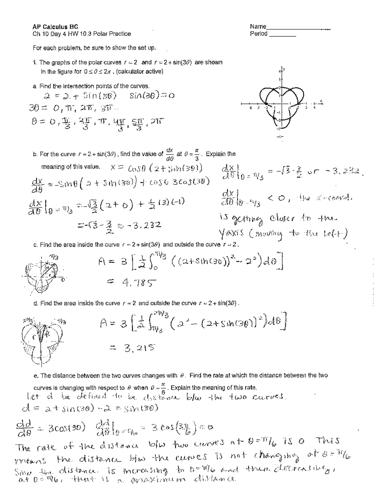 AP Calculus BC Ch 10 Day 4 Homework 10.3 Polar Practice - Studocu