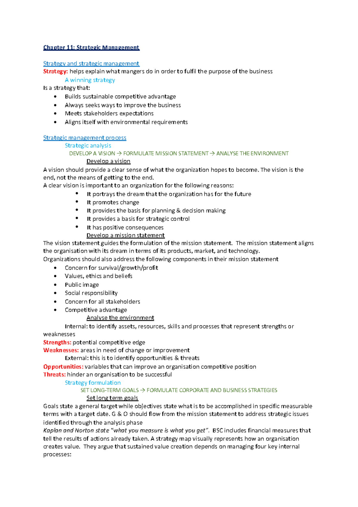 Chapter 11: Strategic Management Overview & Key Concepts - Studocu