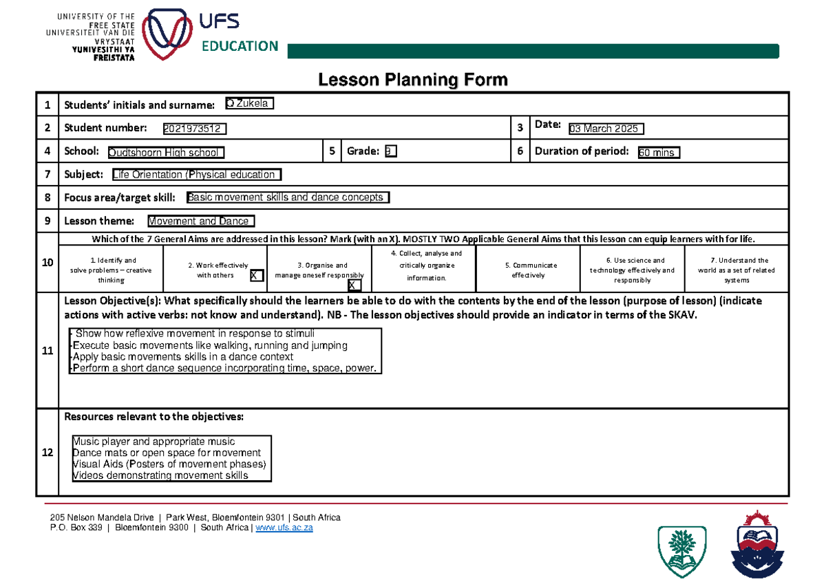 LSPT Lesson PLAN - ZSDYUJHGFGHJ;'LKJHGF - EDUCATION 205 Nelson Mandela ...