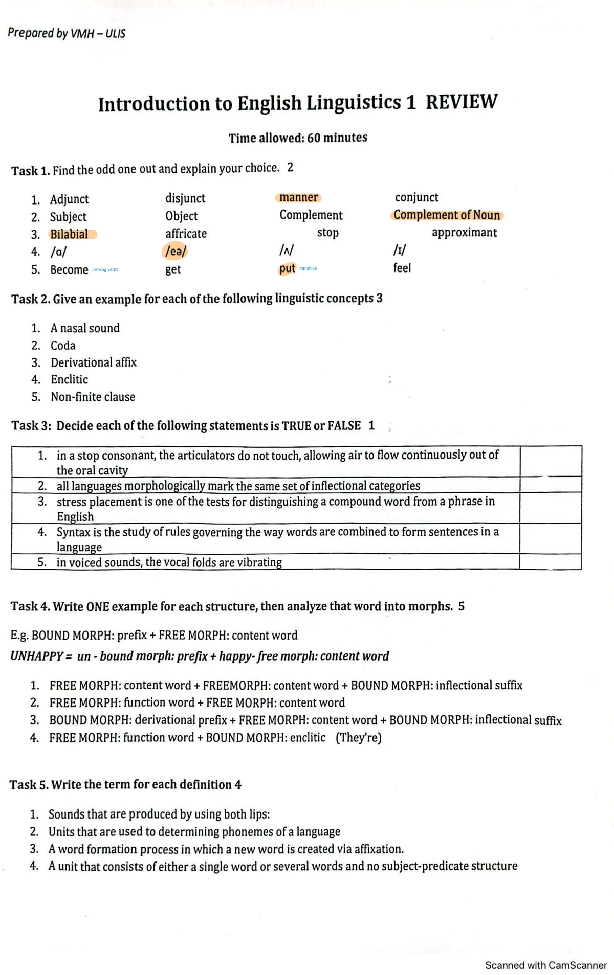 FINAL EXAM REVISION: Language Structure & Phrase Analysis - Studocu