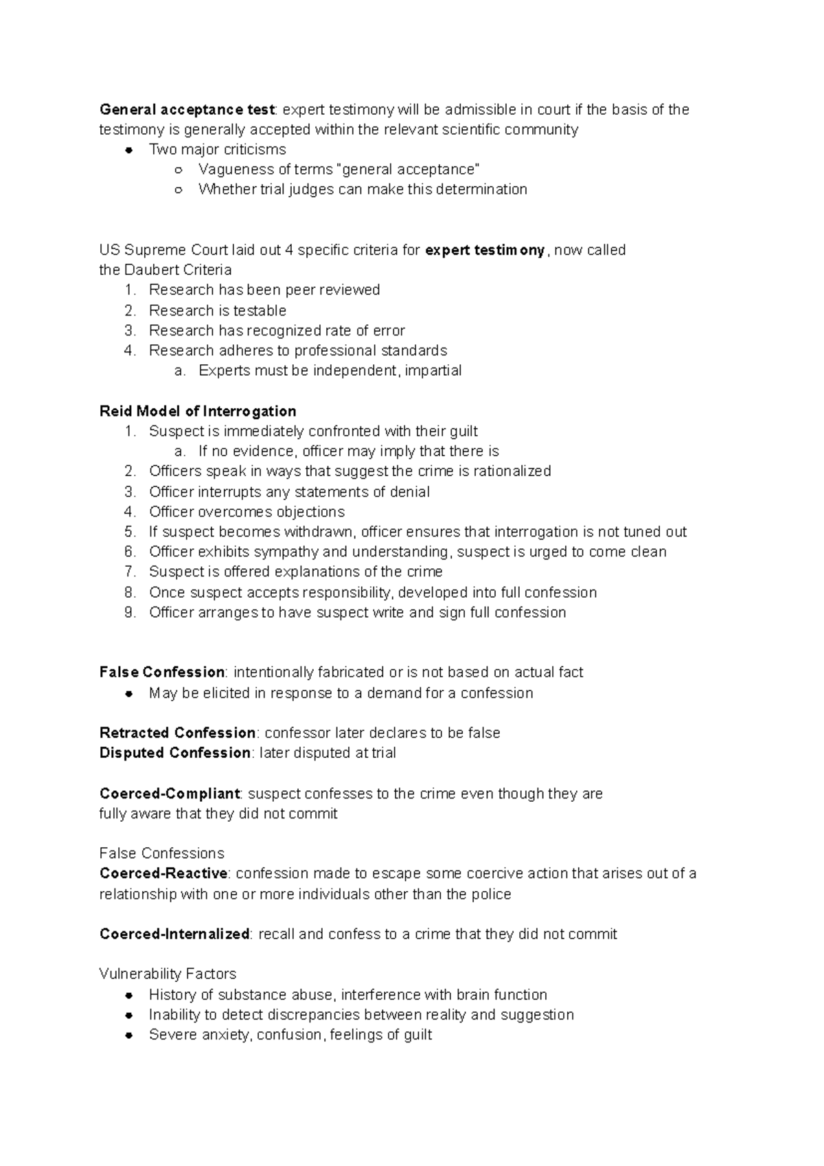 Psych 3CC3 - Midterm Notes on Expert Testimony and Confessions - Studocu