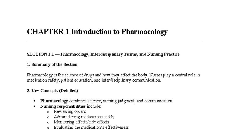 PHARM 101: CHAPTER 1-7 Pharmacology Overview and Key Concepts - Studocu