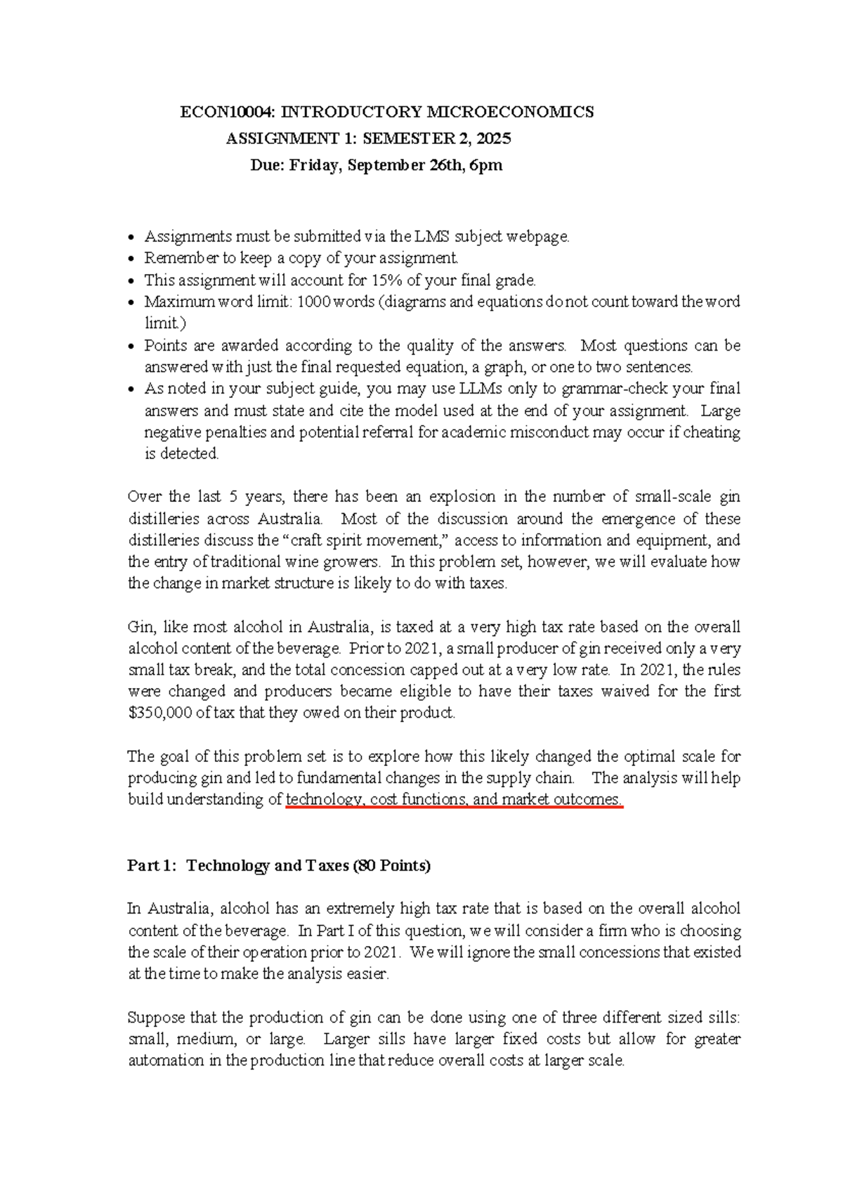 INTRODUCTORY MICROECONOMICS ASSIGNMENT 1 (SEM 2, 2025) Problem Set ...