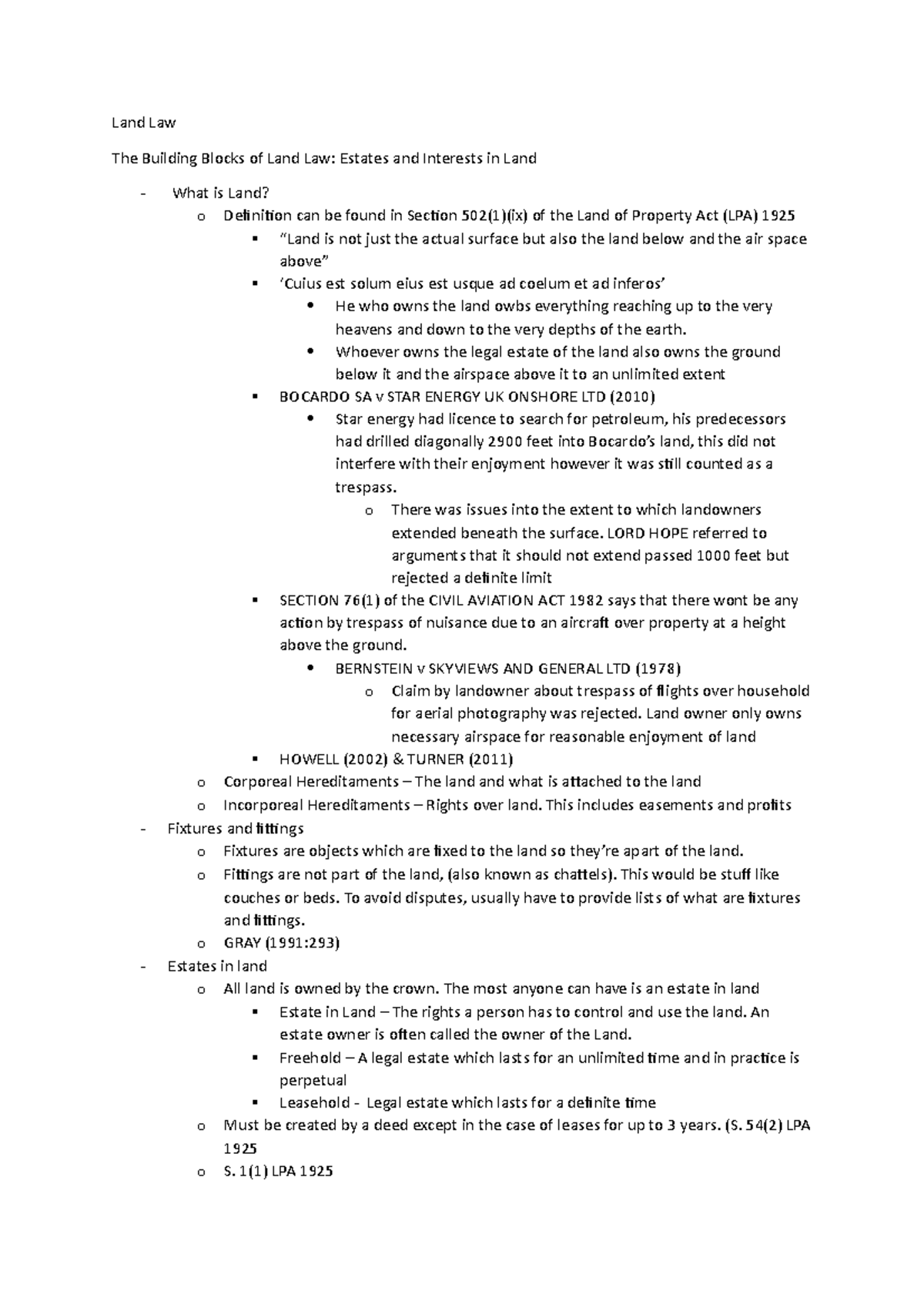 Land Law (LAW101): Comprehensive Exam Notes on Estates & Interests ...