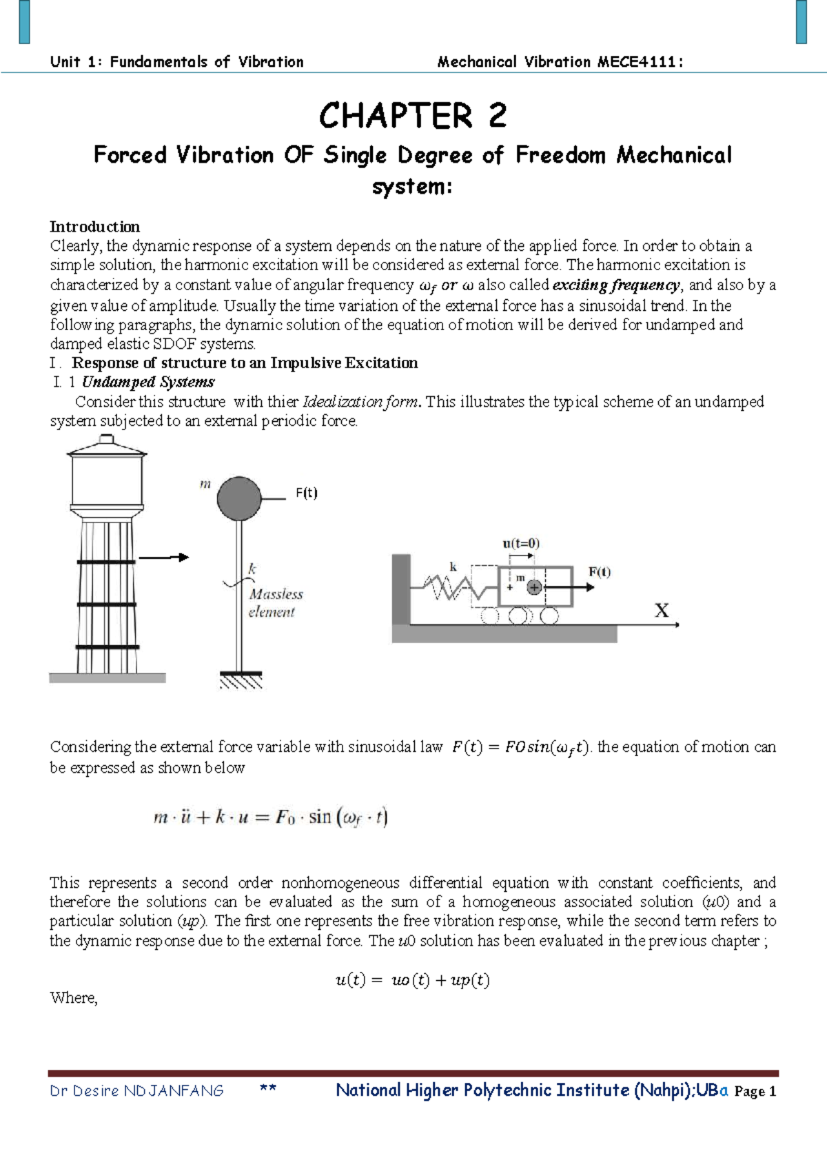 Chapter 2: Forced Vibration in SDOF Systems - MECE 4111-1 - Studocu
