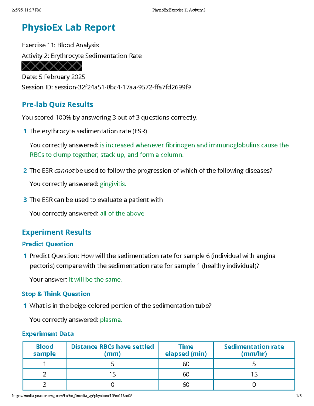 PhysioEx Exercise 11: Blood Analysis - Activity 2 Report - Studocu