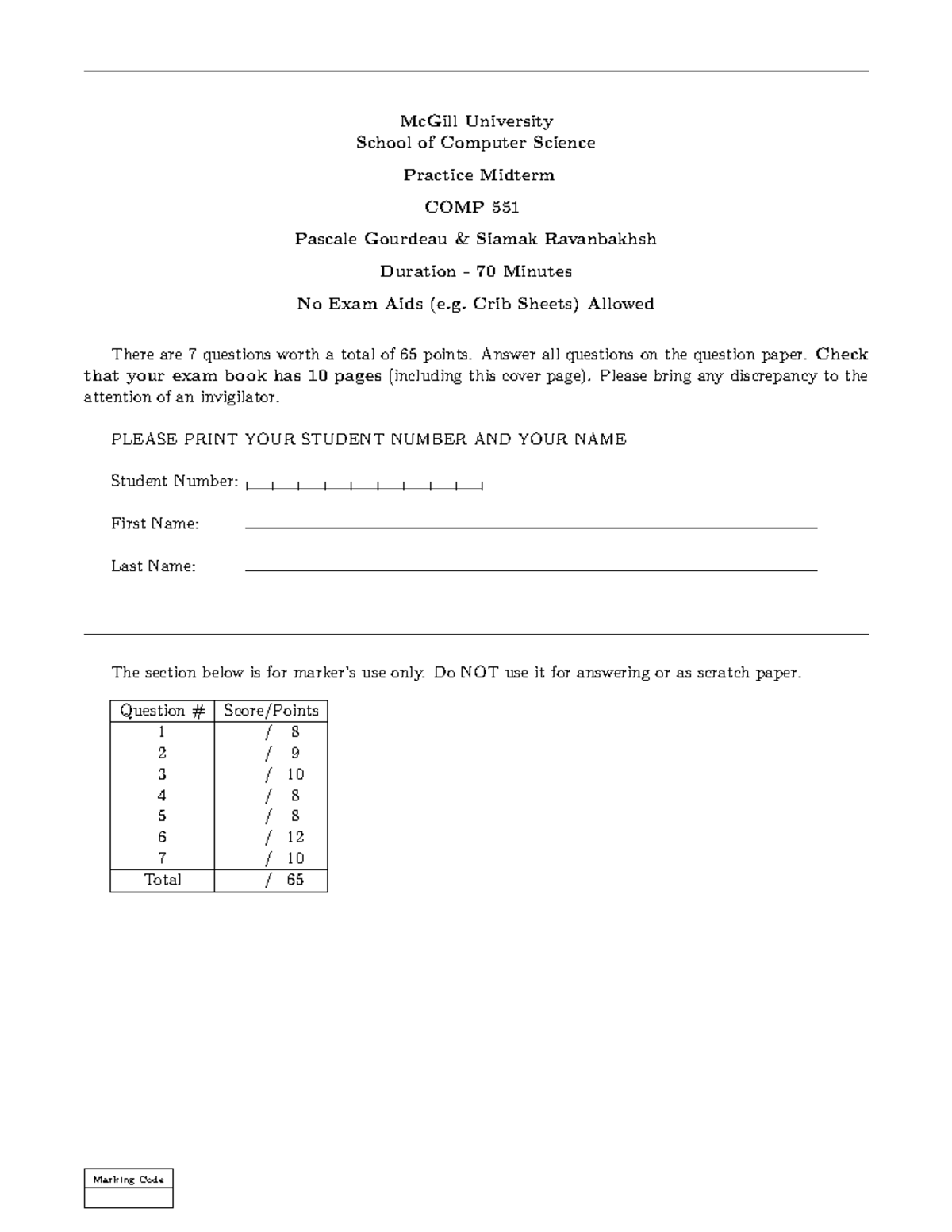 COMP 551 Practice Midterm Solutions - McGill University - Studocu