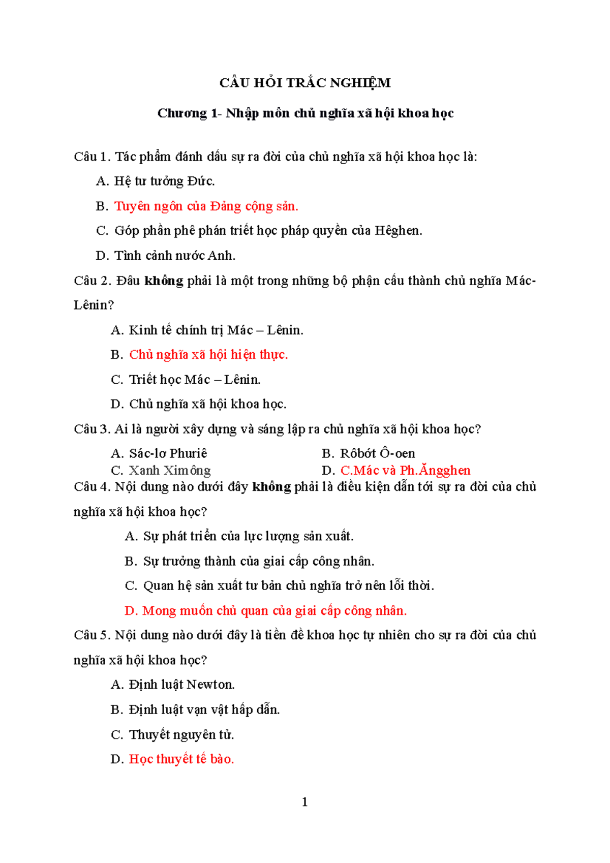 TN - Cnxhkh - Trắc nghiệm môn chủ nghĩa xã hội khoa học đầy đủ - Document Preview