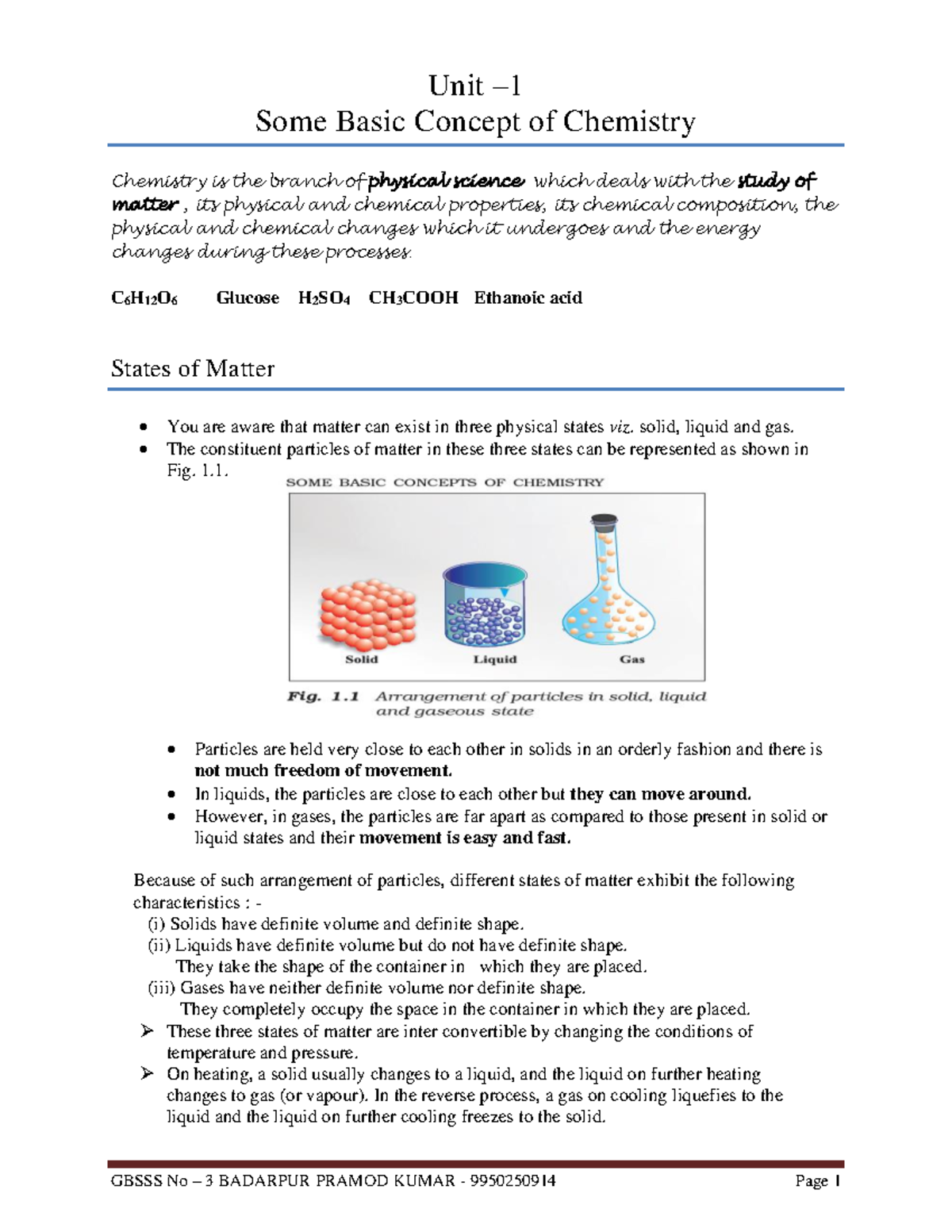 Lesson 1 Some Basic Concepts of Chemistry - Unit – 1 Some Basic Concept ...