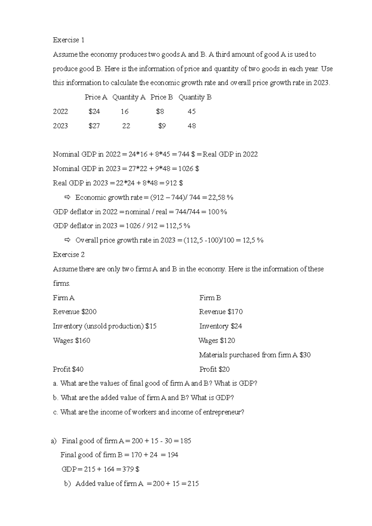 Economic Growth & GDP Analysis: Exercise 1 - ECON 101 - Studocu