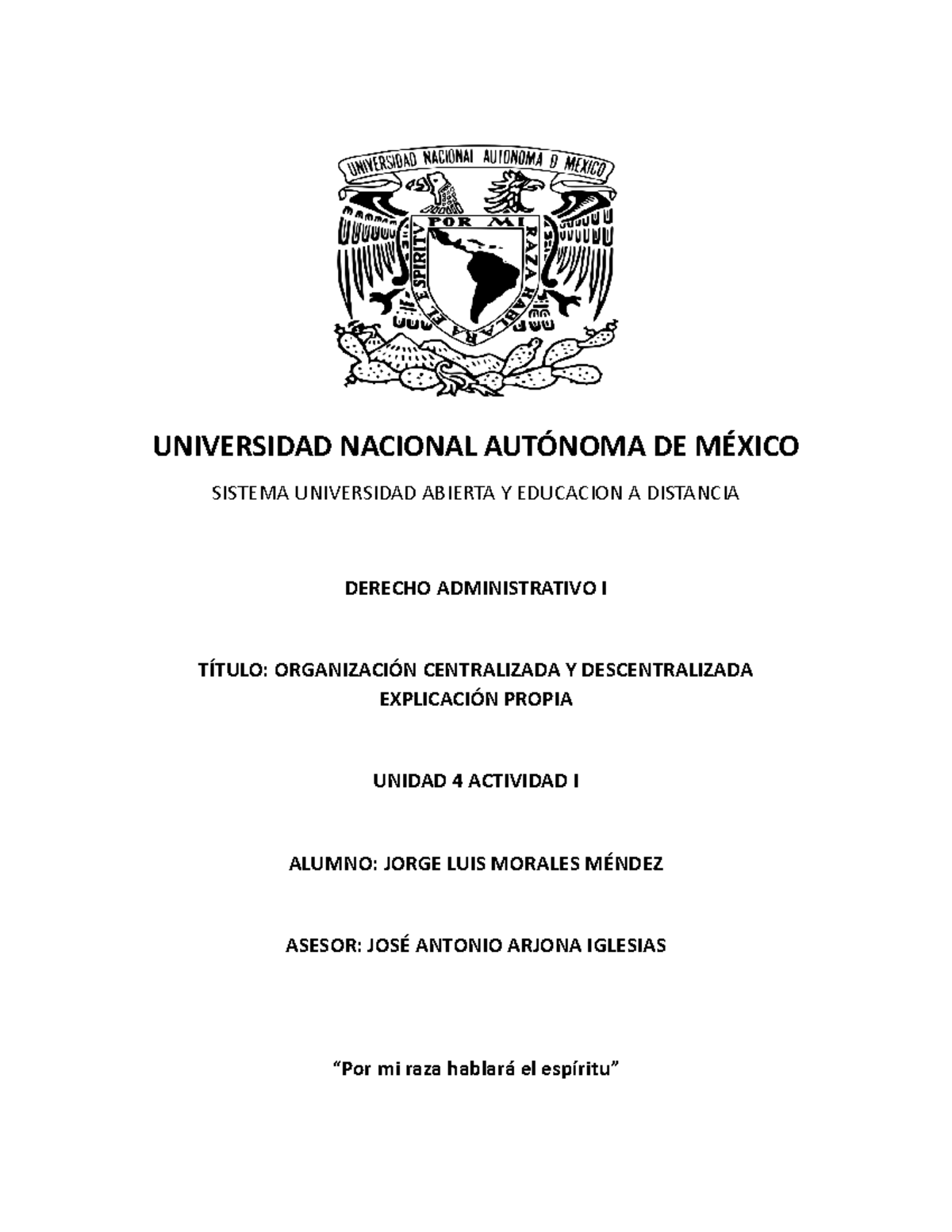 DERECHO ADMINISTRATIVO I: CENTRALIZACIÓN Y DESCENTRALIZACIÓN EN MÉXICO - Document Preview
